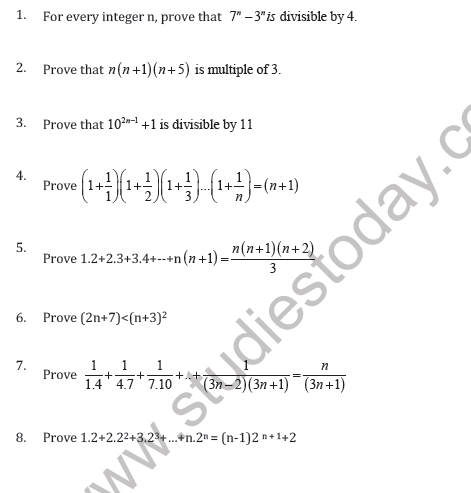 Cbse Class Principle Of Mathematical Induction Worksheet A